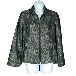Chicos Metallic Sheen Blazer Womens Zip Front‎